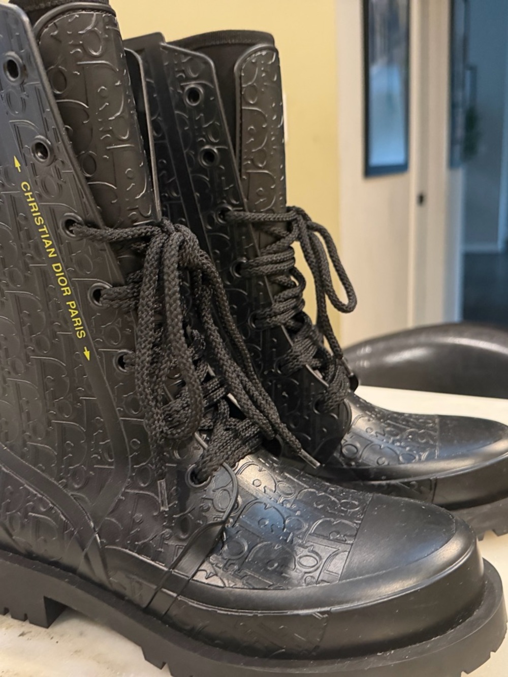 Christian Dior Diorcamp Black Rain Combat Boots, 38